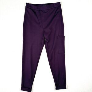 Sarah Pacini Asymmetrical Pants Women’s 0 Maroon Tapered Leg‎ Stretch Cuffed